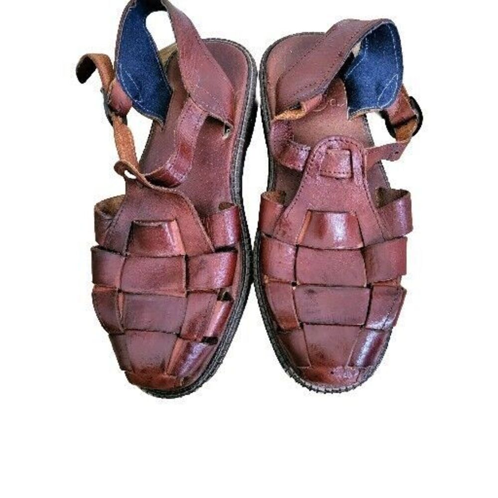 Roma NZ Mens Genuine Leather Sandals US10  UK8 Hollow Out Weave Buckle Casual